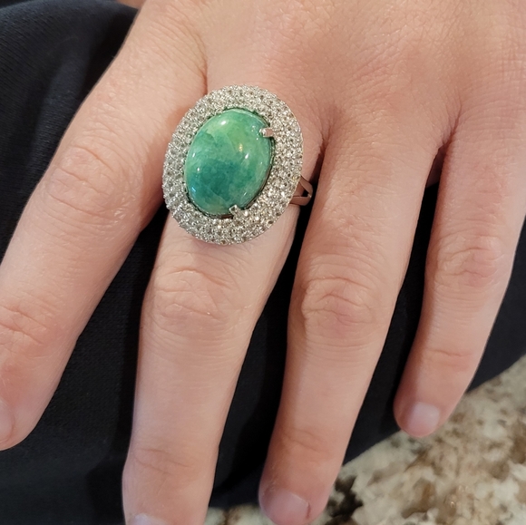 Emerald Ring with White Sapphires Platinum over Silver/White - Picture 3 of 3